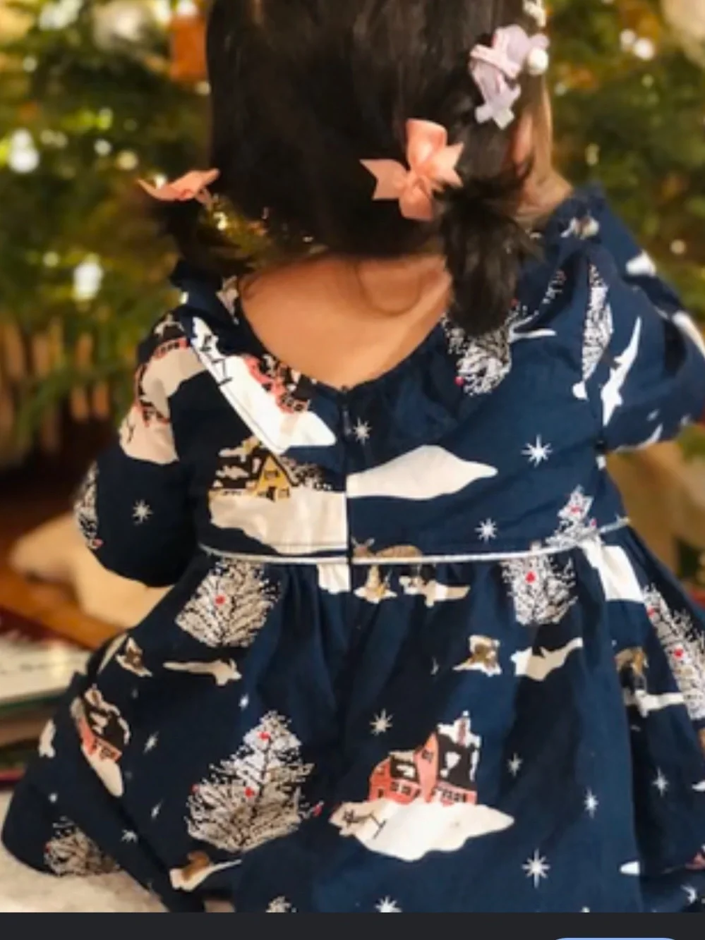 Pink Chicken navy and cream printed dress holiday theme